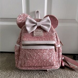 Loungefly Disney Minnie Mouse Pink Cotton Candy Sequins Mini Backpack